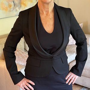 Trending Holiday Season Theory Black Satin Collar Cropped Tuxedo Jacket - Size 6